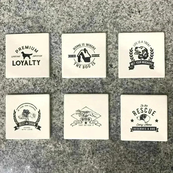 Set of 6 white dog lover coasters - Picture 1 of 8